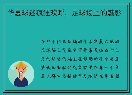 华夏球迷疯狂欢呼，足球场上的魅影