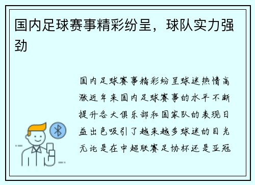 国内足球赛事精彩纷呈，球队实力强劲